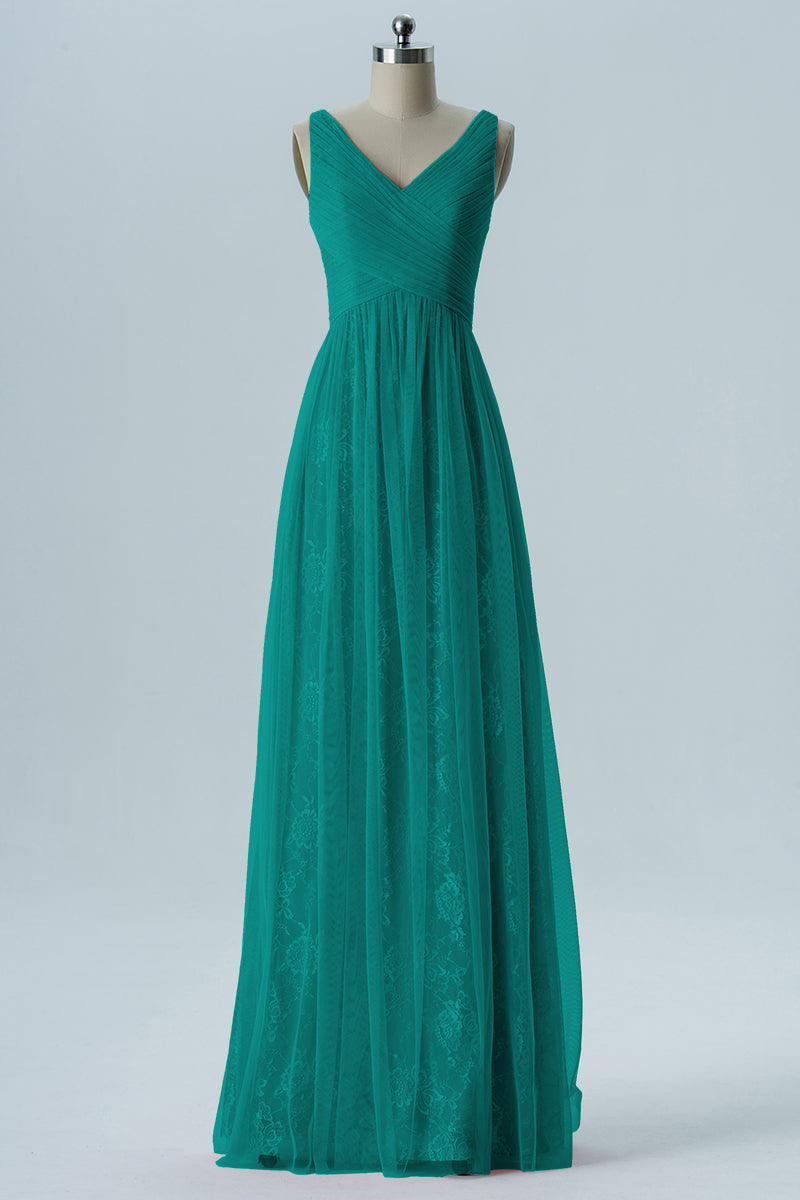 Lace Column V-Neck Sleeveless Bridesmaid Dress-B08306