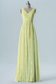Lace Column V-Neck Sleeveless Bridesmaid Dress-B08306