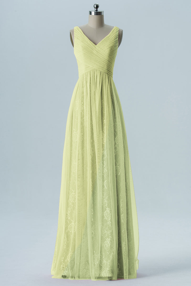 Lace Column V-Neck Sleeveless Bridesmaid Dress-B08306