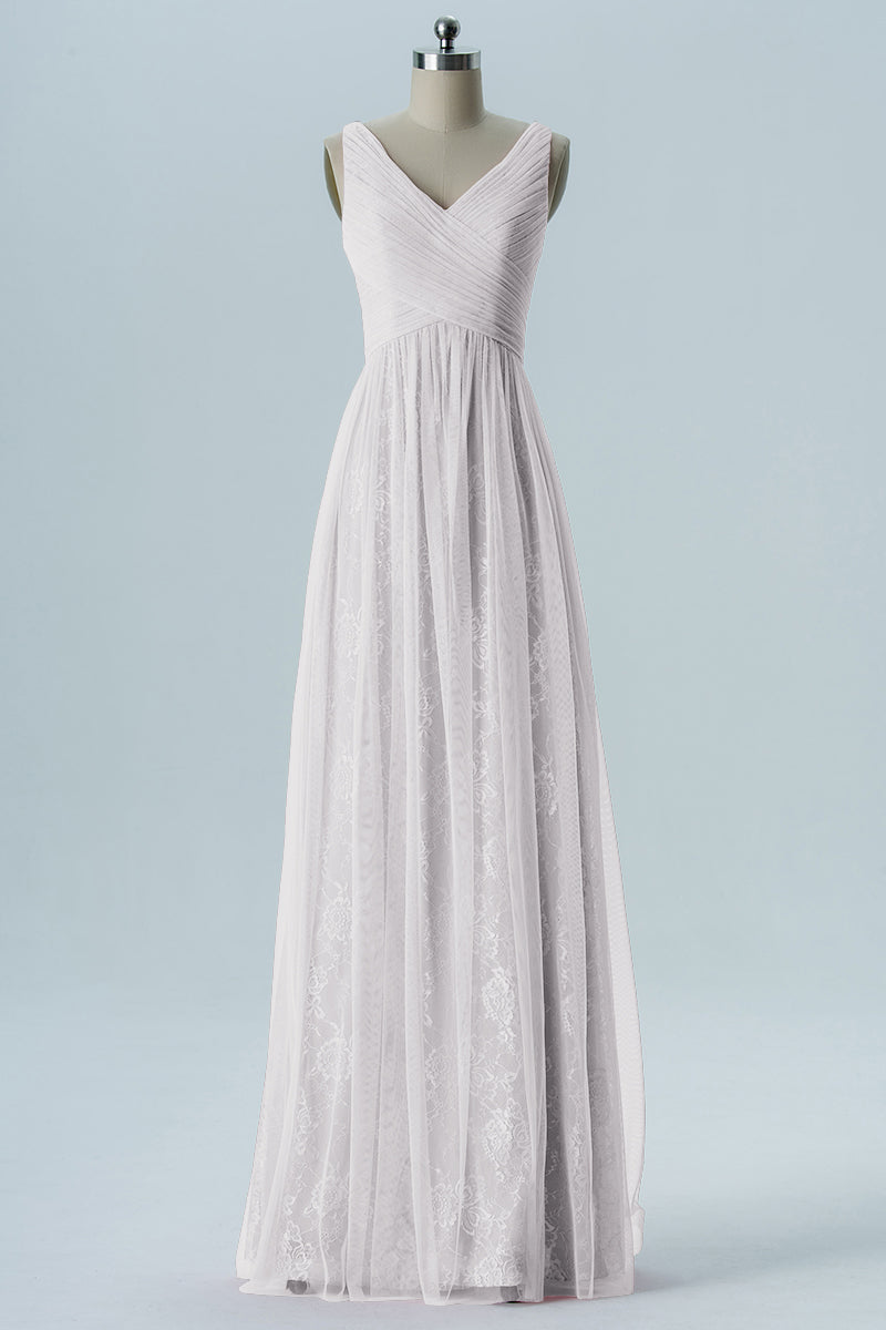 Lace Column V-Neck Sleeveless Bridesmaid Dress-B08306