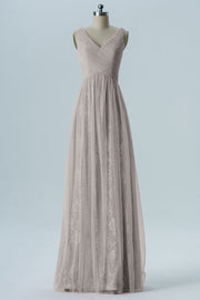 Lace Column V-Neck Sleeveless Bridesmaid Dress-B08306