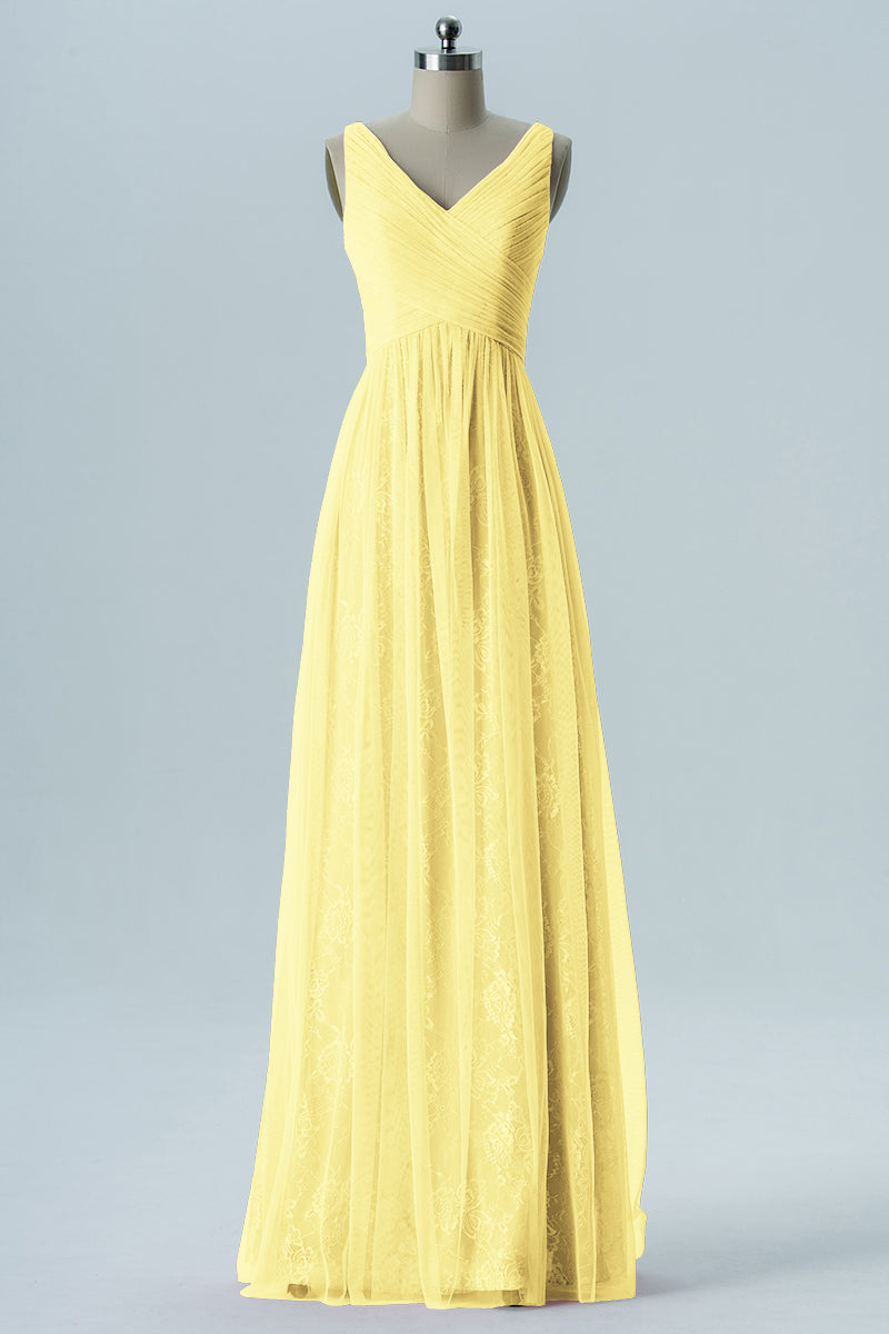 Lace Column V-Neck Sleeveless Bridesmaid Dress-B08306