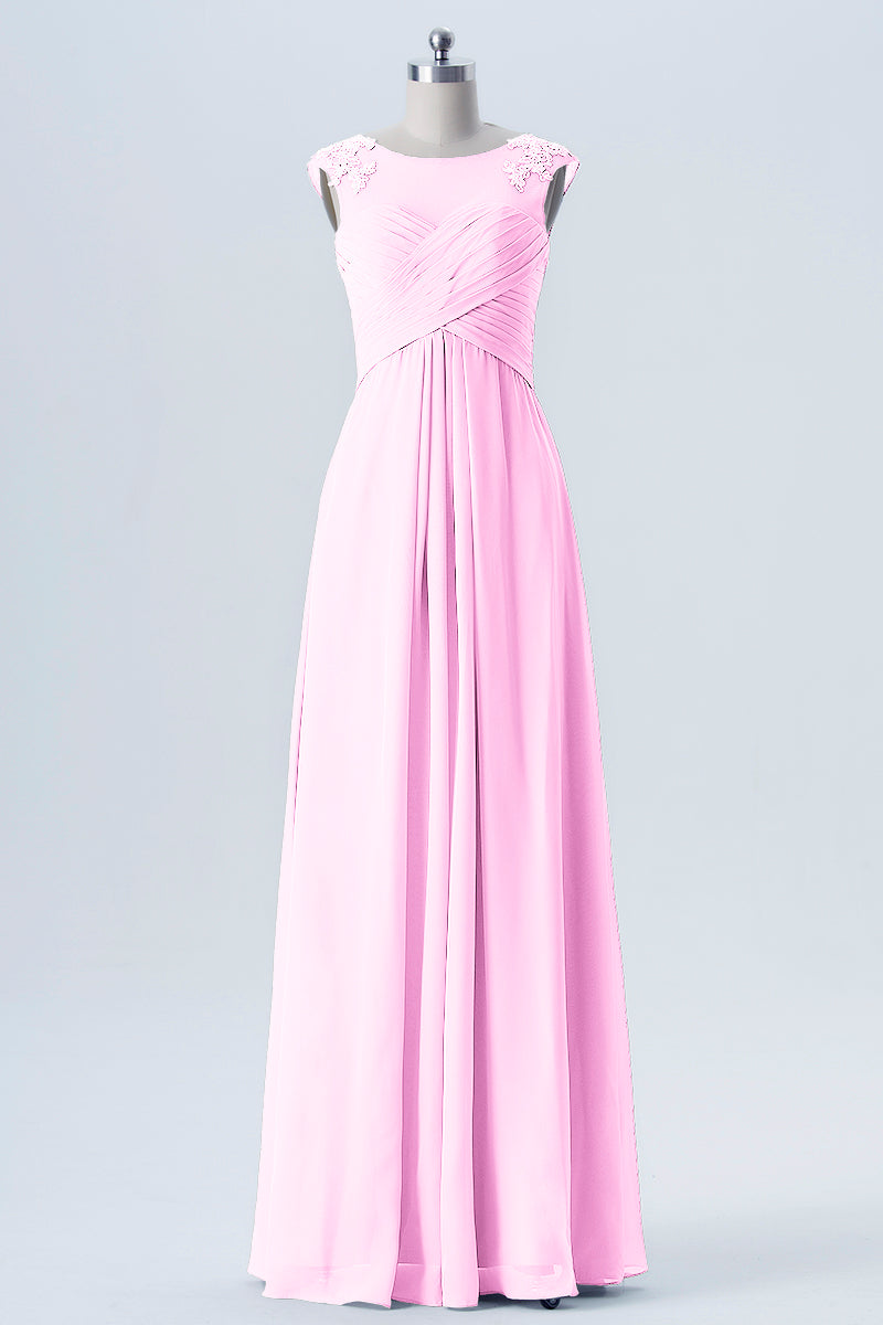 Lace Column Scoop Neck Sleeveless Bridesmaid Dress-B08313