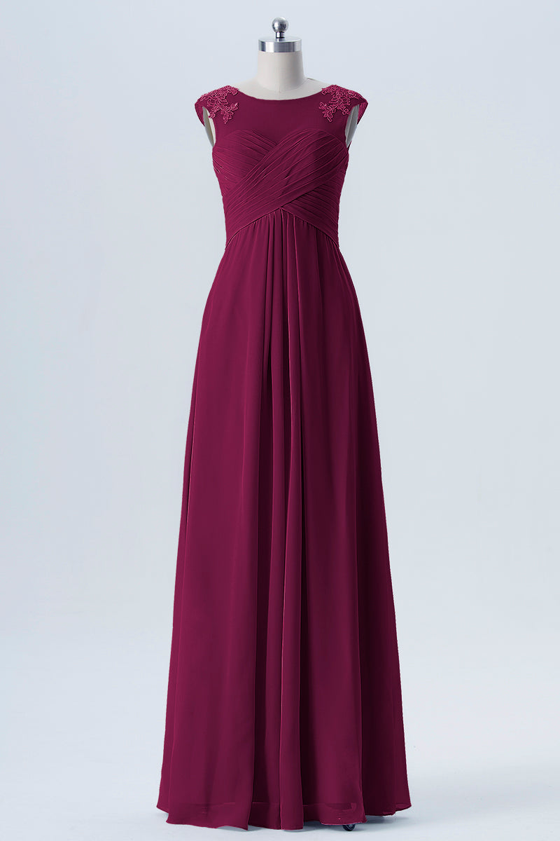 Lace Column Scoop Neck Sleeveless Bridesmaid Dress-B08313