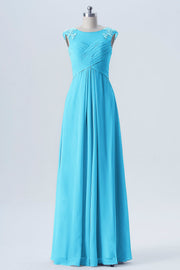 Lace Column Scoop Neck Sleeveless Bridesmaid Dress-B08313