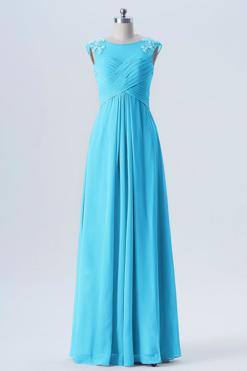 Lace Column Scoop Neck Sleeveless Bridesmaid Dress-B08313