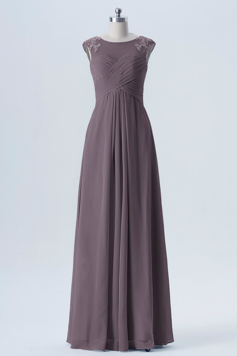 Lace Column Scoop Neck Sleeveless Bridesmaid Dress-B08313