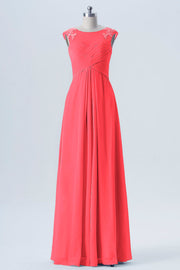 Lace Column Scoop Neck Sleeveless Bridesmaid Dress-B08313