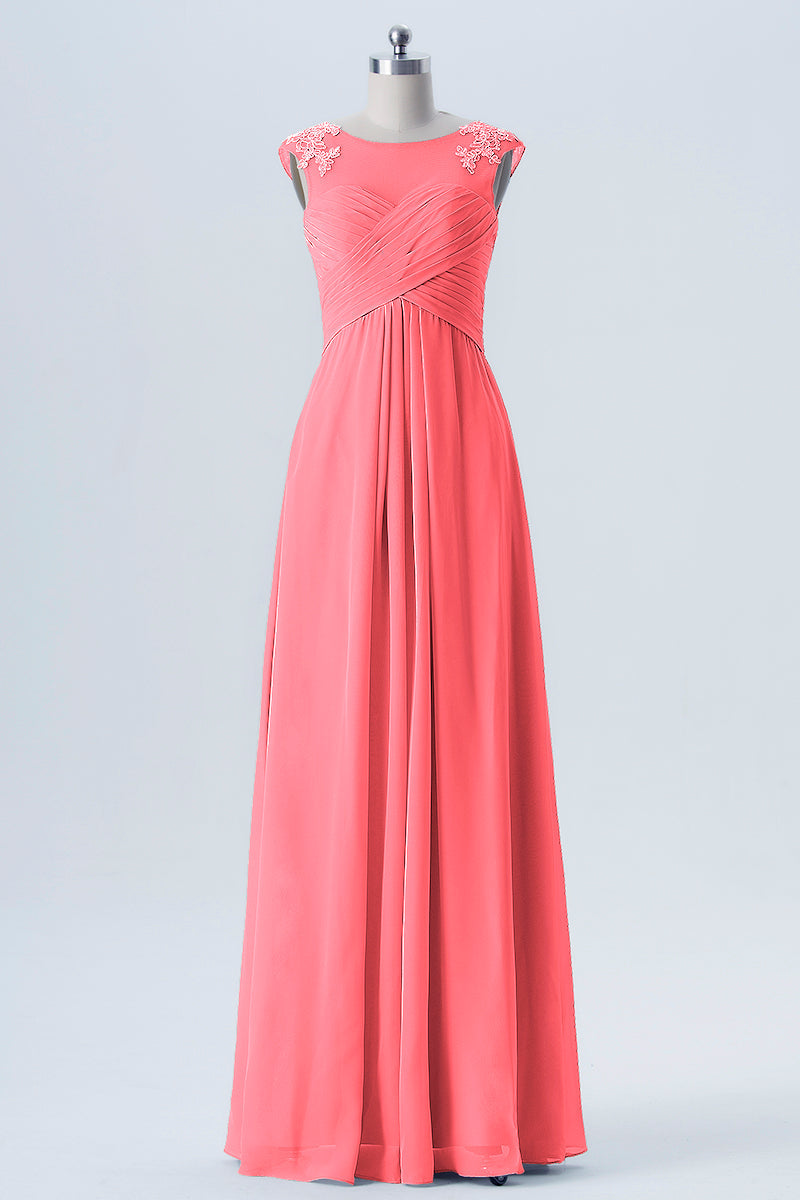 Lace Column Scoop Neck Sleeveless Bridesmaid Dress-B08313