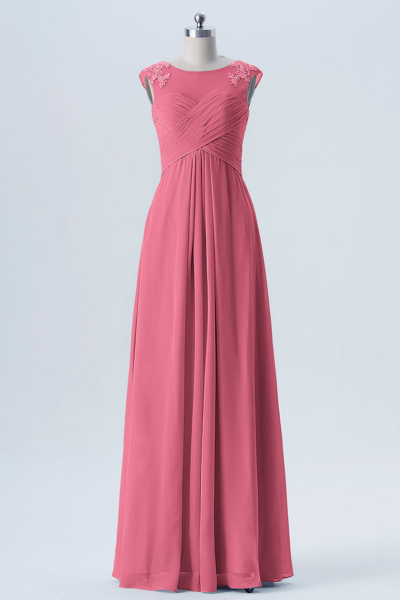Lace Column Scoop Neck Sleeveless Bridesmaid Dress-B08313