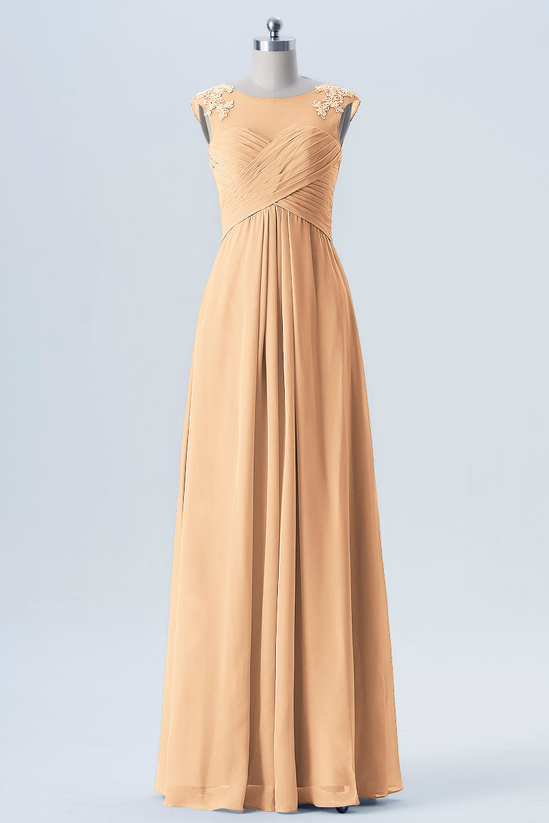 Lace Column Scoop Neck Sleeveless Bridesmaid Dress-B08313