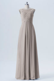 Lace Column Scoop Neck Sleeveless Bridesmaid Dress-B08313