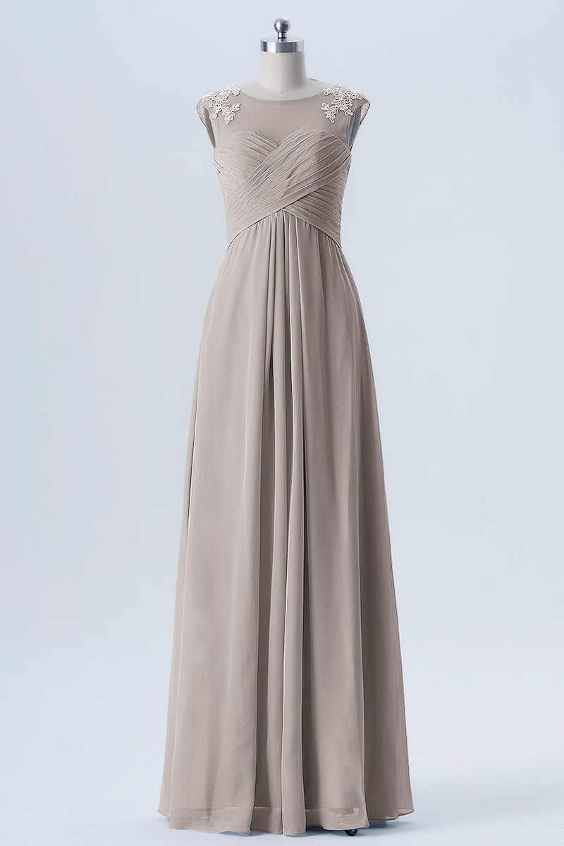 Lace Column Scoop Neck Sleeveless Bridesmaid Dress-B08313