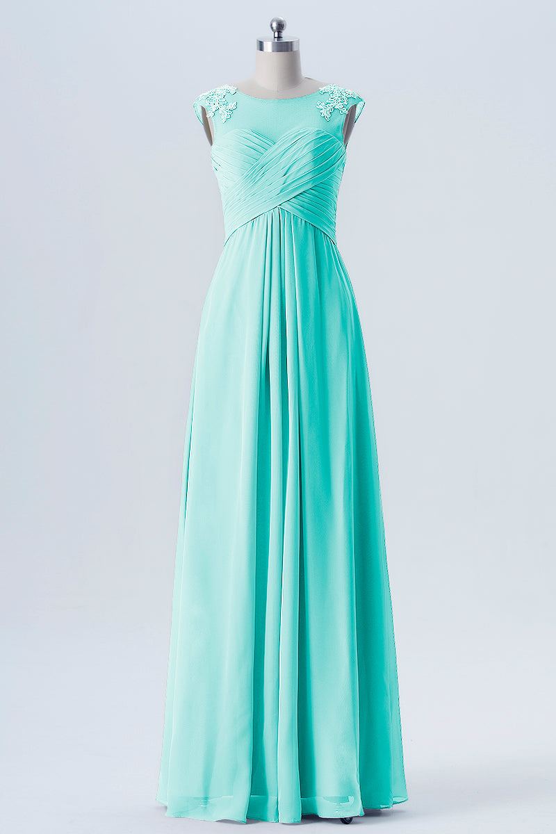 Lace Column Scoop Neck Sleeveless Bridesmaid Dress-B08313