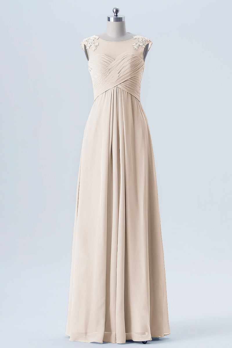 Lace Column Scoop Neck Sleeveless Bridesmaid Dress-B08313