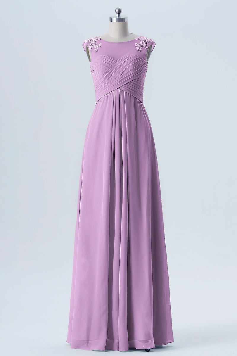Lace Column Scoop Neck Sleeveless Bridesmaid Dress-B08313