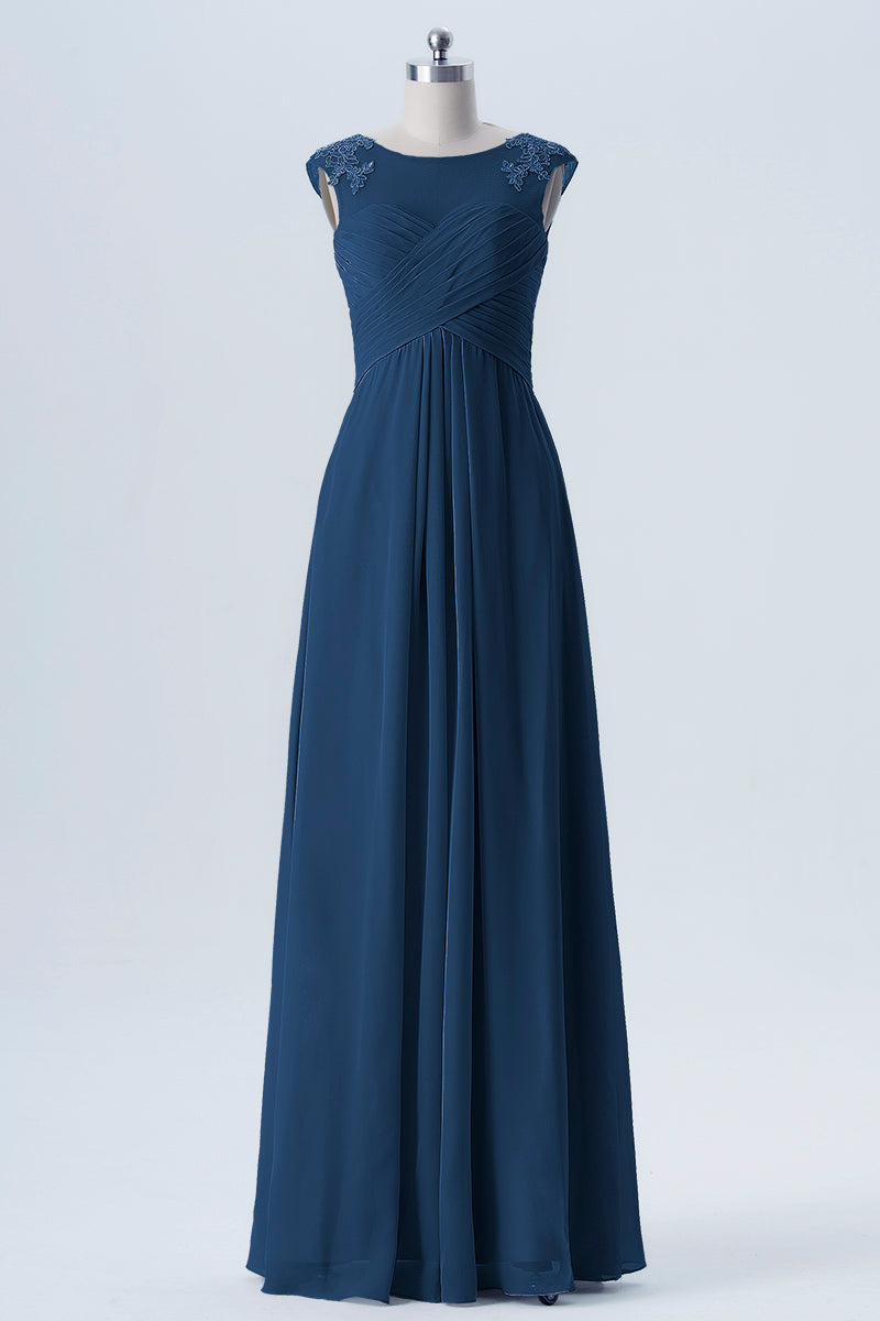 Lace Column Scoop Neck Sleeveless Bridesmaid Dress-B08313