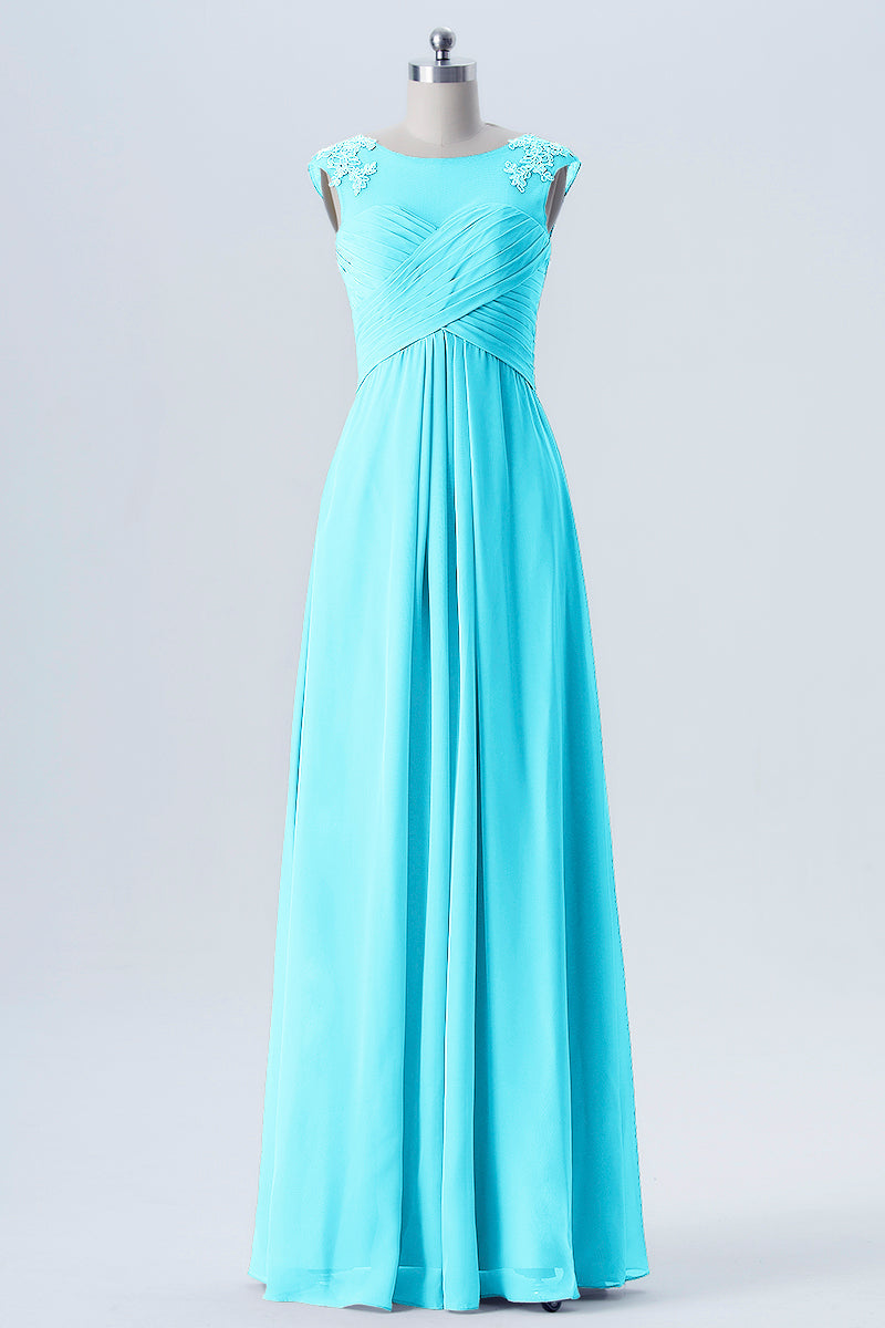 Lace Column Scoop Neck Sleeveless Bridesmaid Dress-B08313