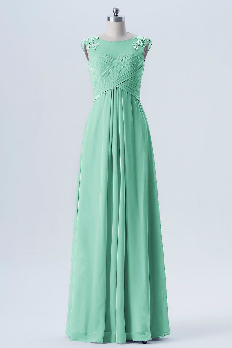 Lace Column Scoop Neck Sleeveless Bridesmaid Dress-B08313
