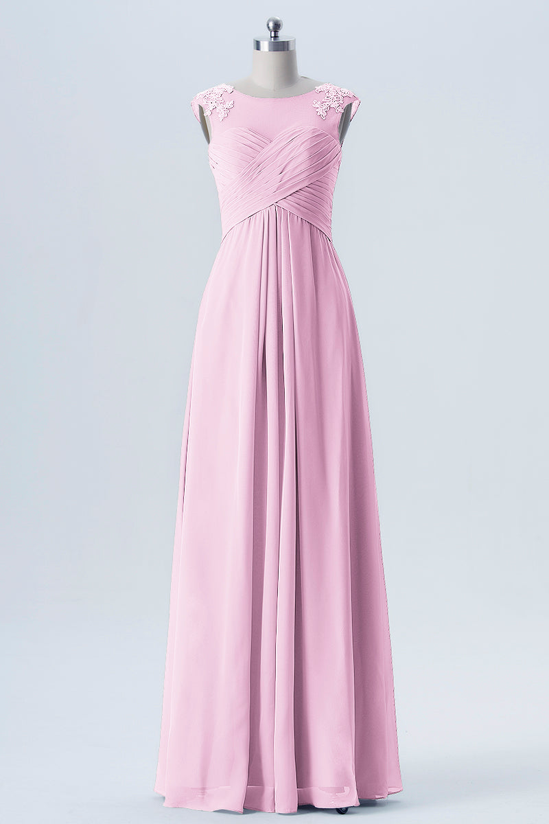 Lace Column Scoop Neck Sleeveless Bridesmaid Dress-B08313