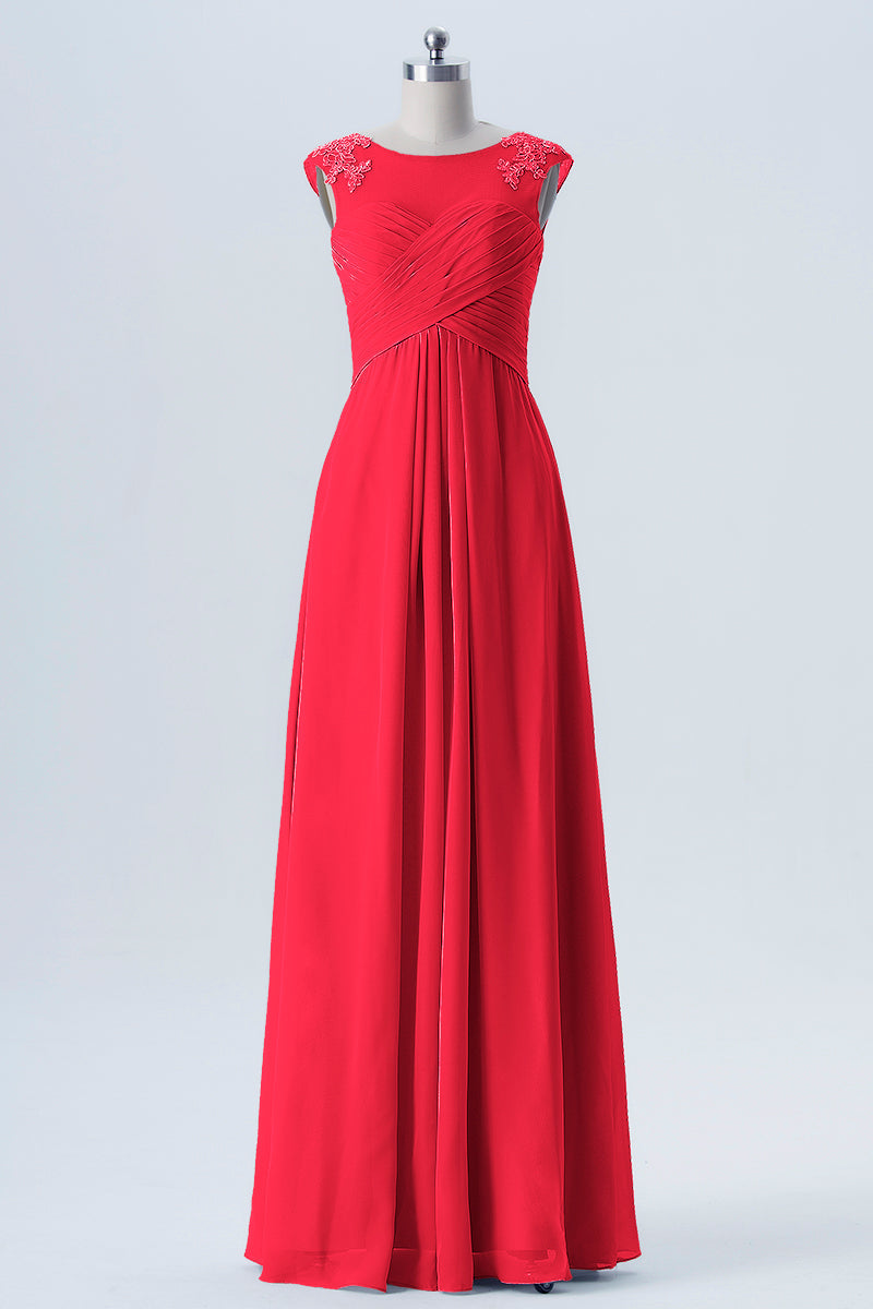 Lace Column Scoop Neck Sleeveless Bridesmaid Dress-B08313
