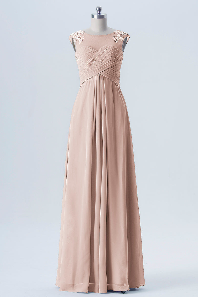 Lace Column Scoop Neck Sleeveless Bridesmaid Dress-B08313