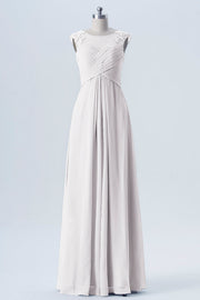 Lace Column Scoop Neck Sleeveless Bridesmaid Dress-B08313