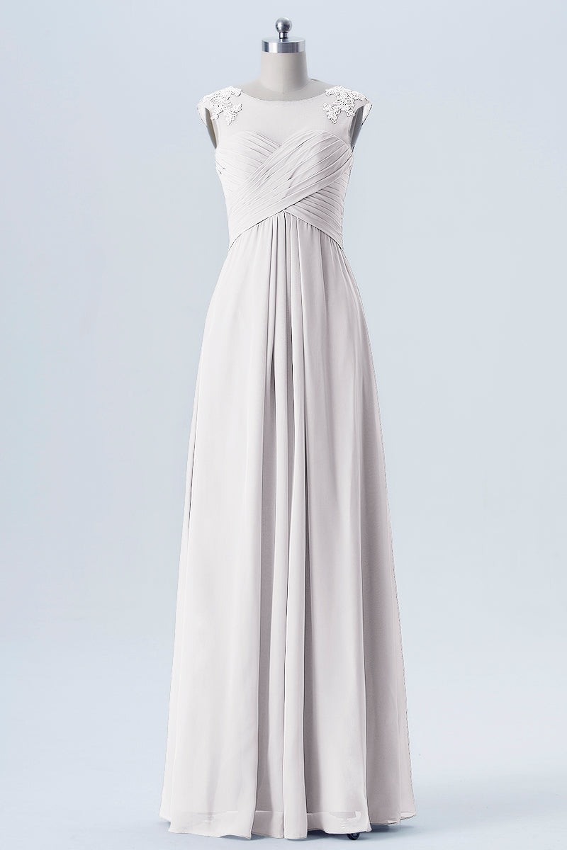 Lace Column Scoop Neck Sleeveless Bridesmaid Dress-B08313