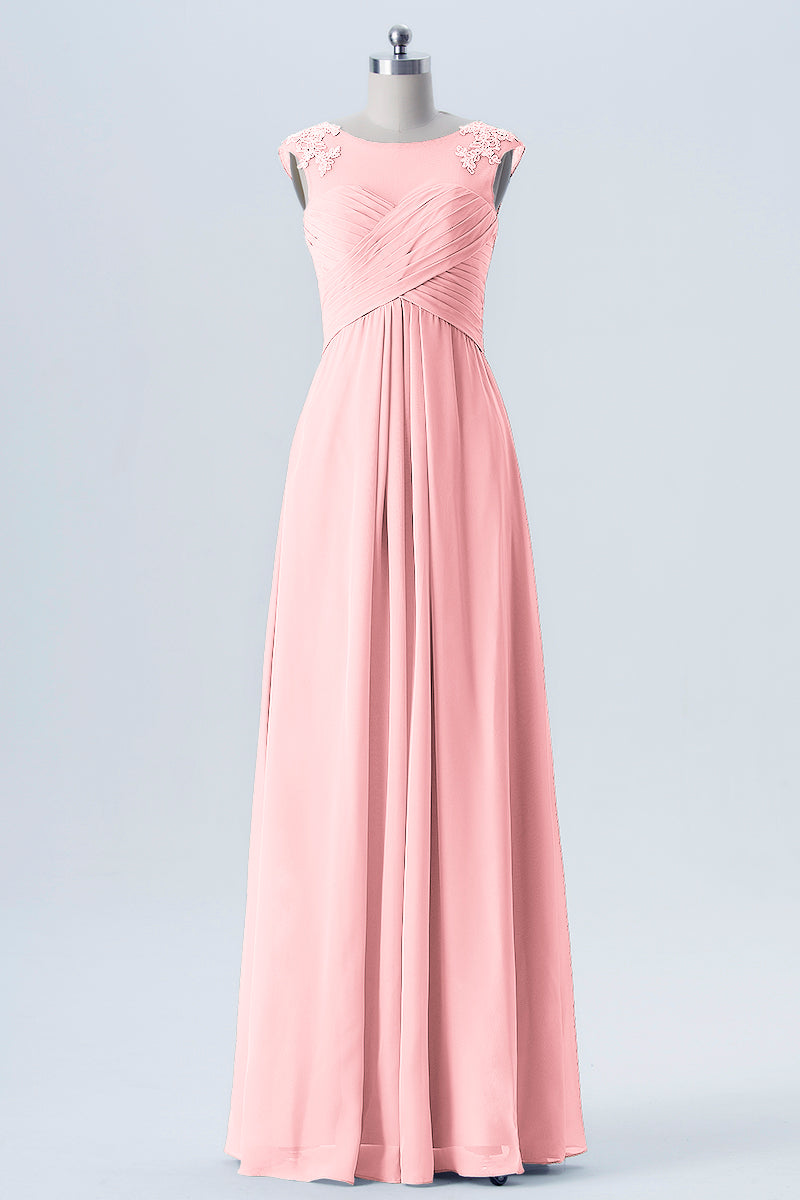 Lace Column Scoop Neck Sleeveless Bridesmaid Dress-B08313
