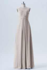 Lace Column Scoop Neck Sleeveless Bridesmaid Dress-B08313