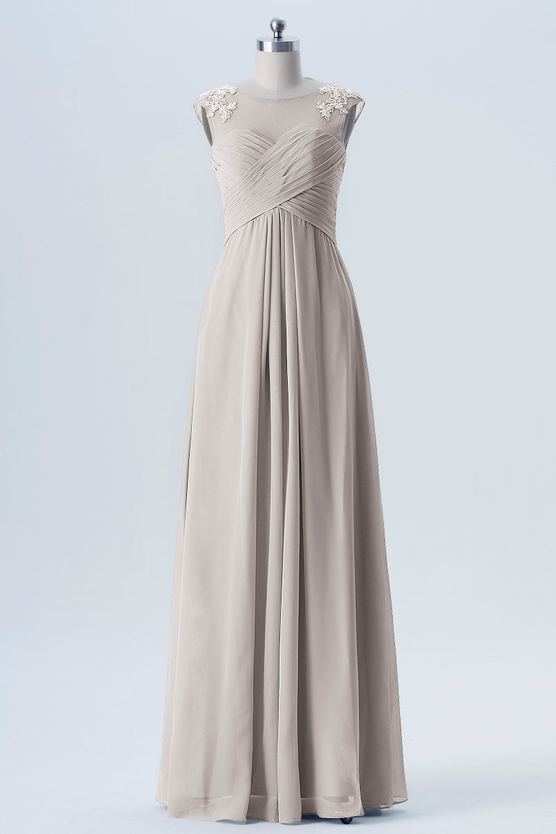 Lace Column Scoop Neck Sleeveless Bridesmaid Dress-B08313