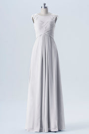 Lace Column Scoop Neck Sleeveless Bridesmaid Dress-B08313