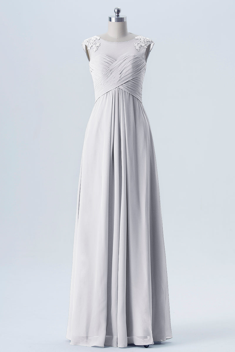 Lace Column Scoop Neck Sleeveless Bridesmaid Dress-B08313