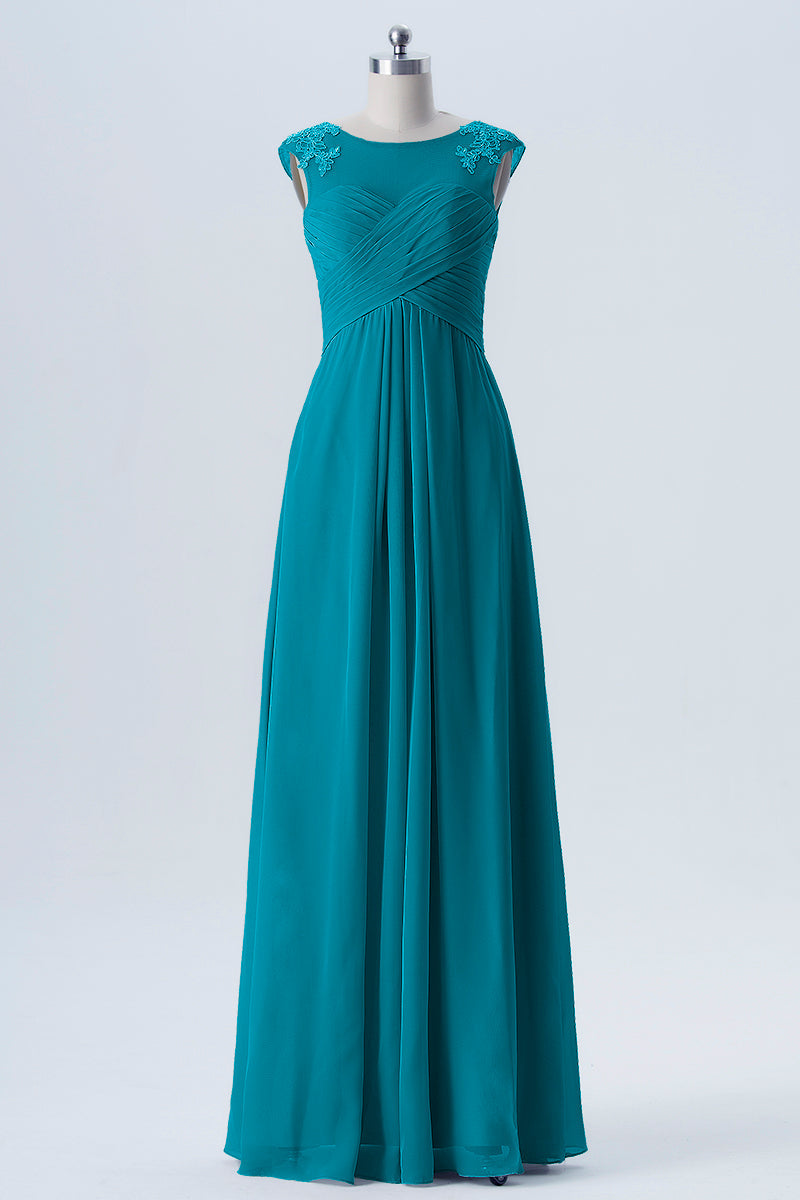 Lace Column Scoop Neck Sleeveless Bridesmaid Dress-B08313