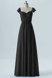Chiffon Column Sweetheart Cap Sleeves Bridesmaid Dress-B08330