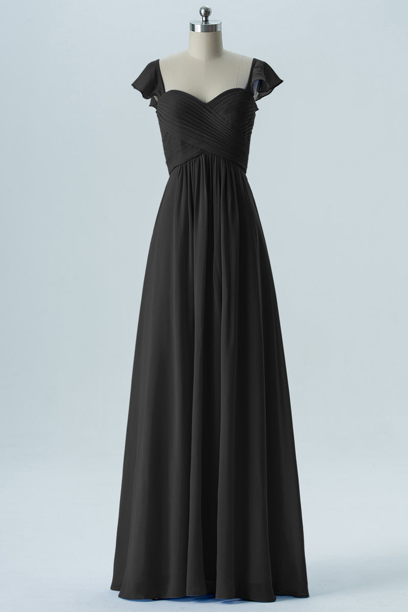 Chiffon Column Sweetheart Cap Sleeves Bridesmaid Dress-B08330