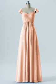 Chiffon Column Sweetheart Cap Sleeves Bridesmaid Dress-B08330