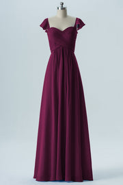 Chiffon Column Sweetheart Cap Sleeves Bridesmaid Dress-B08330