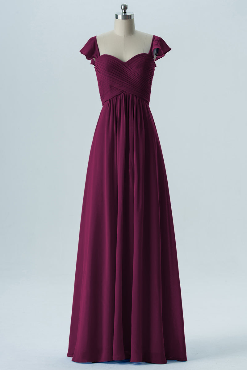Chiffon Column Sweetheart Cap Sleeves Bridesmaid Dress-B08330