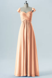 Chiffon Column Sweetheart Cap Sleeves Bridesmaid Dress-B08330
