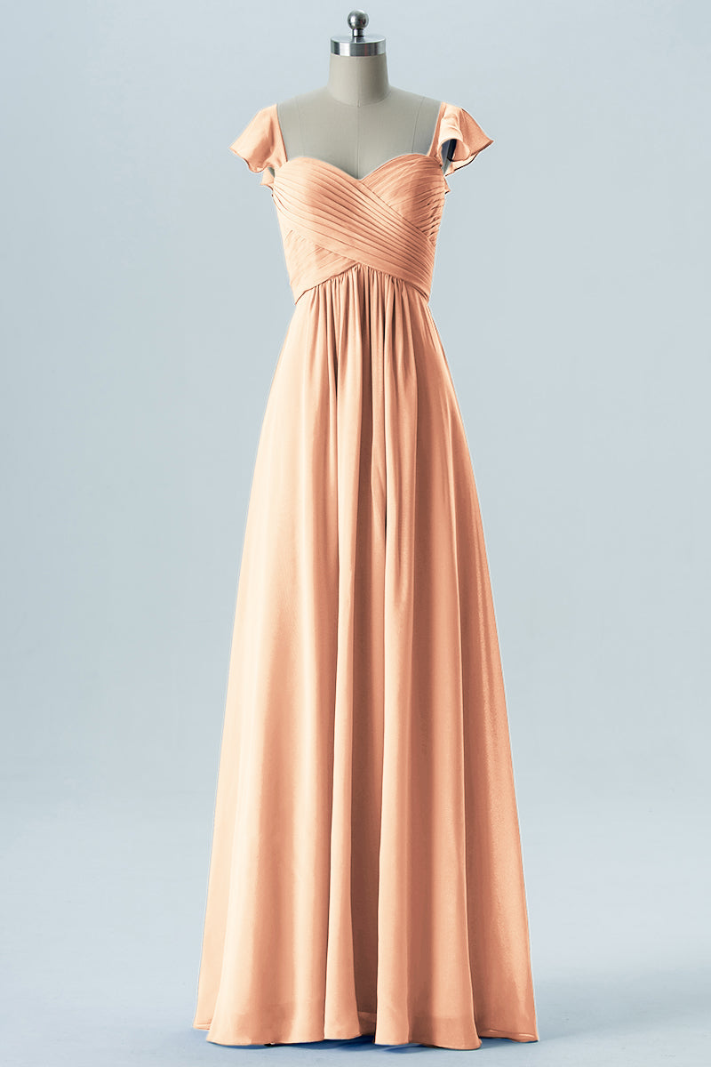 Chiffon Column Sweetheart Cap Sleeves Bridesmaid Dress-B08330