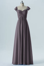 Chiffon Column Sweetheart Cap Sleeves Bridesmaid Dress-B08330