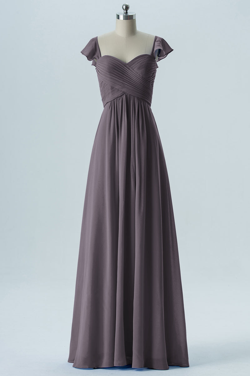 Chiffon Column Sweetheart Cap Sleeves Bridesmaid Dress-B08330