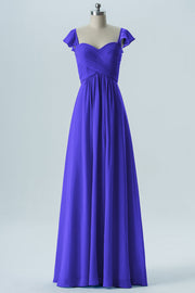 Chiffon Column Sweetheart Cap Sleeves Bridesmaid Dress-B08330