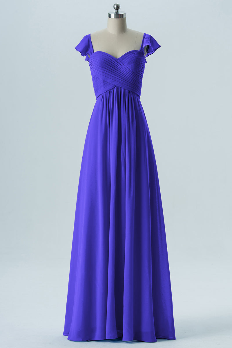 Chiffon Column Sweetheart Cap Sleeves Bridesmaid Dress-B08330