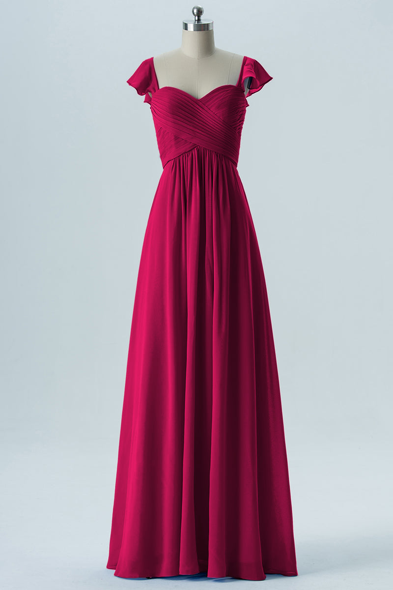 Chiffon Column Sweetheart Cap Sleeves Bridesmaid Dress-B08330