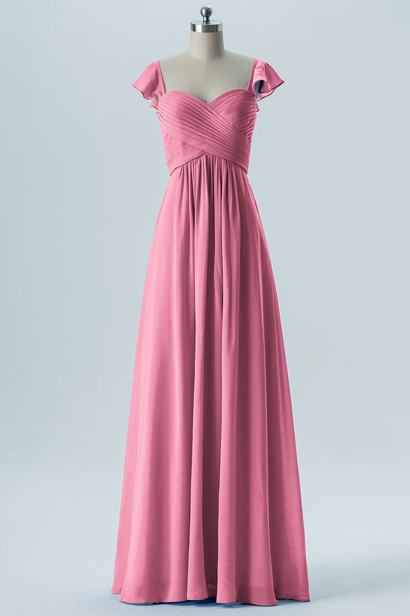 Chiffon Column Sweetheart Cap Sleeves Bridesmaid Dress-B08330
