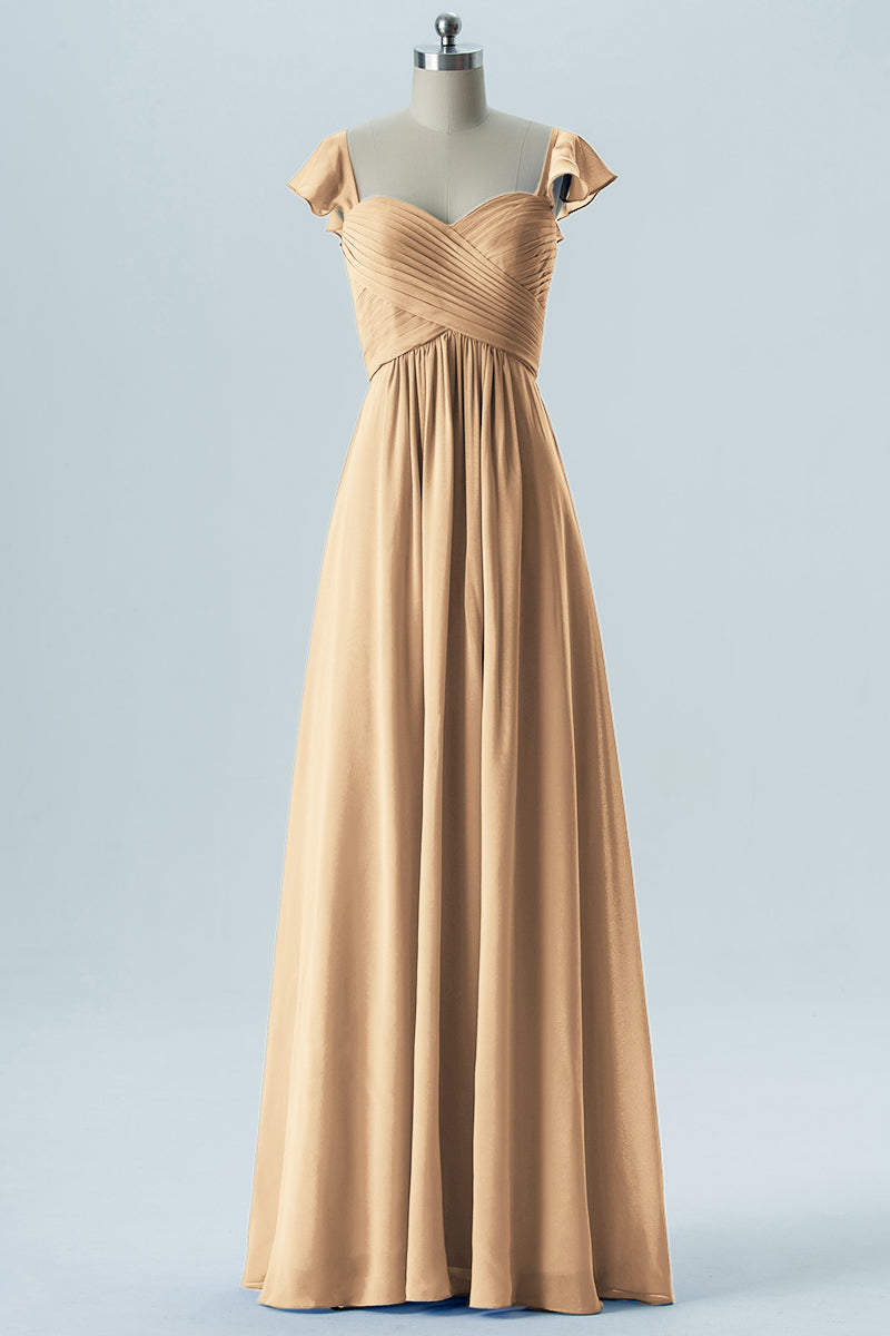Chiffon Column Sweetheart Cap Sleeves Bridesmaid Dress-B08330