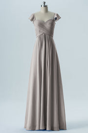 Chiffon Column Sweetheart Cap Sleeves Bridesmaid Dress-B08330