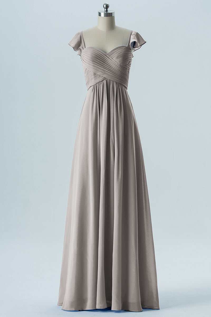 Chiffon Column Sweetheart Cap Sleeves Bridesmaid Dress-B08330